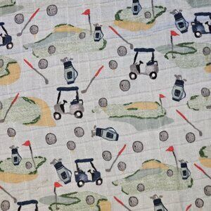 MUD PIE Golf Blanket Cart Clubs Bags Flags Balls Thin Muslin Cotton